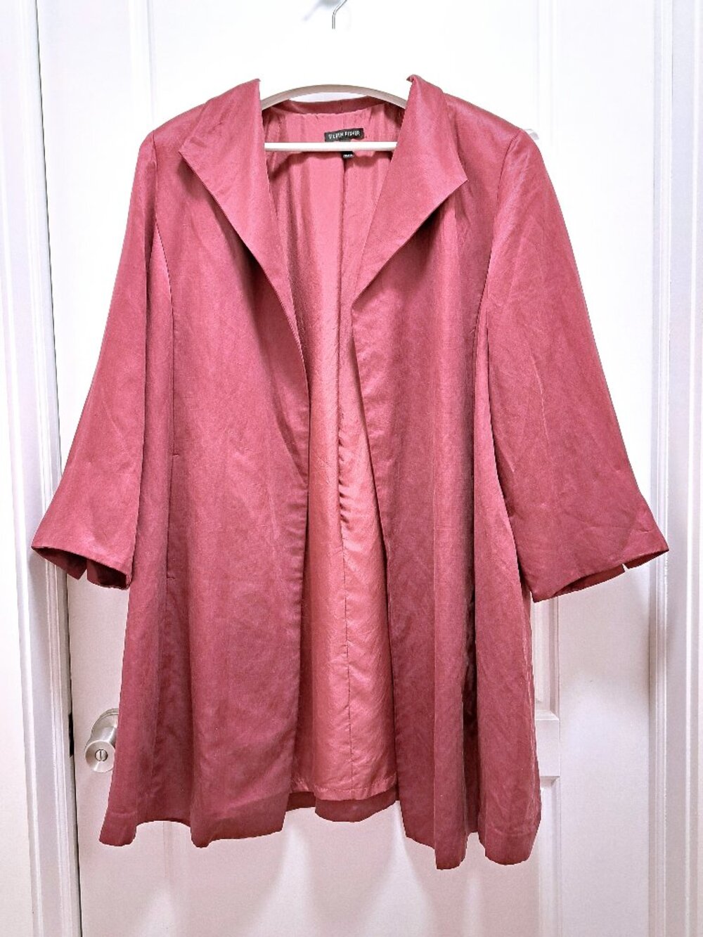 Eileen Fisher Linen Silk Blend Shimmer Open Front Jacket Size XL